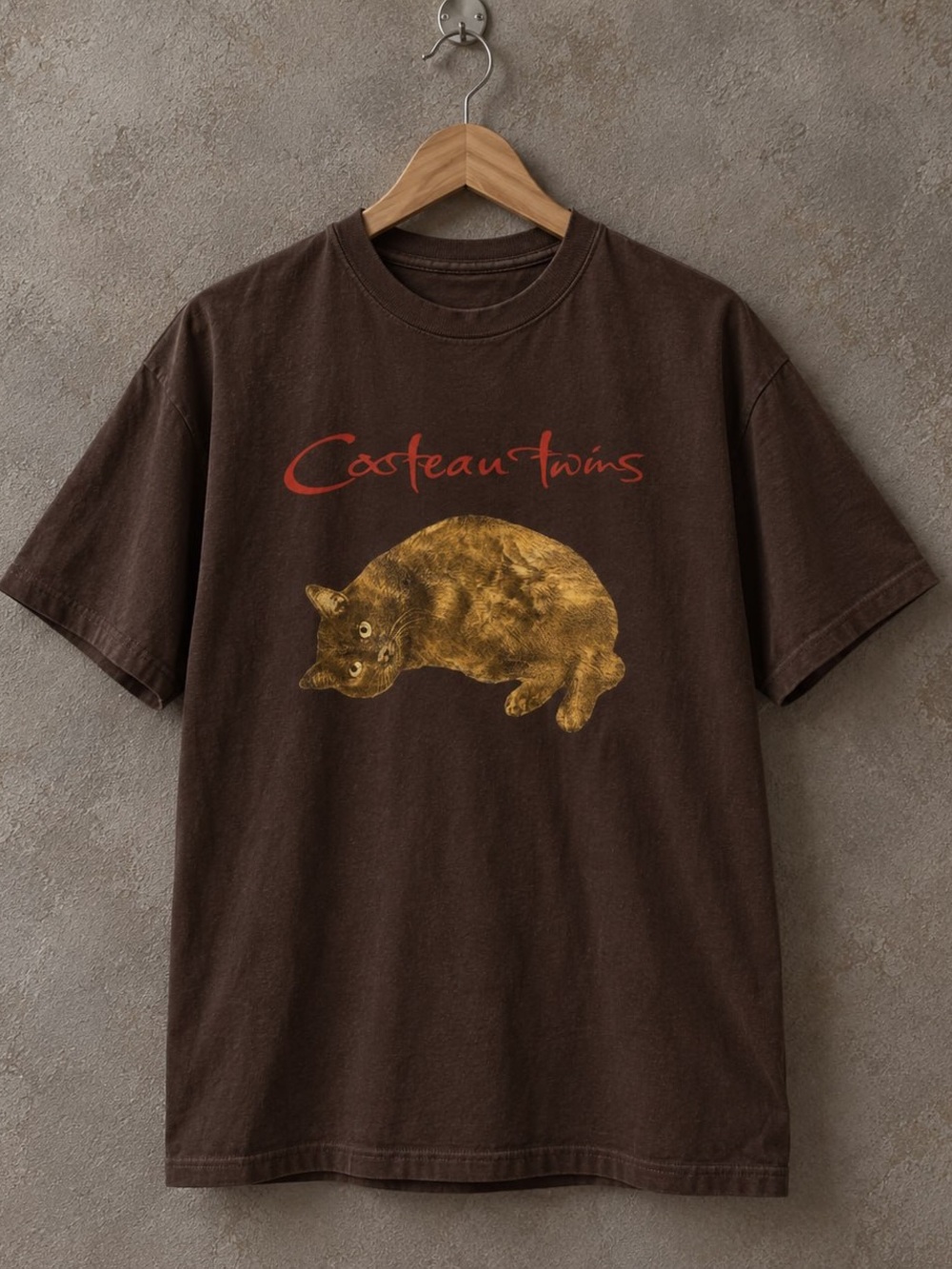 Couteau Twins Gold Cat & Red Script Gildan Brown Tee